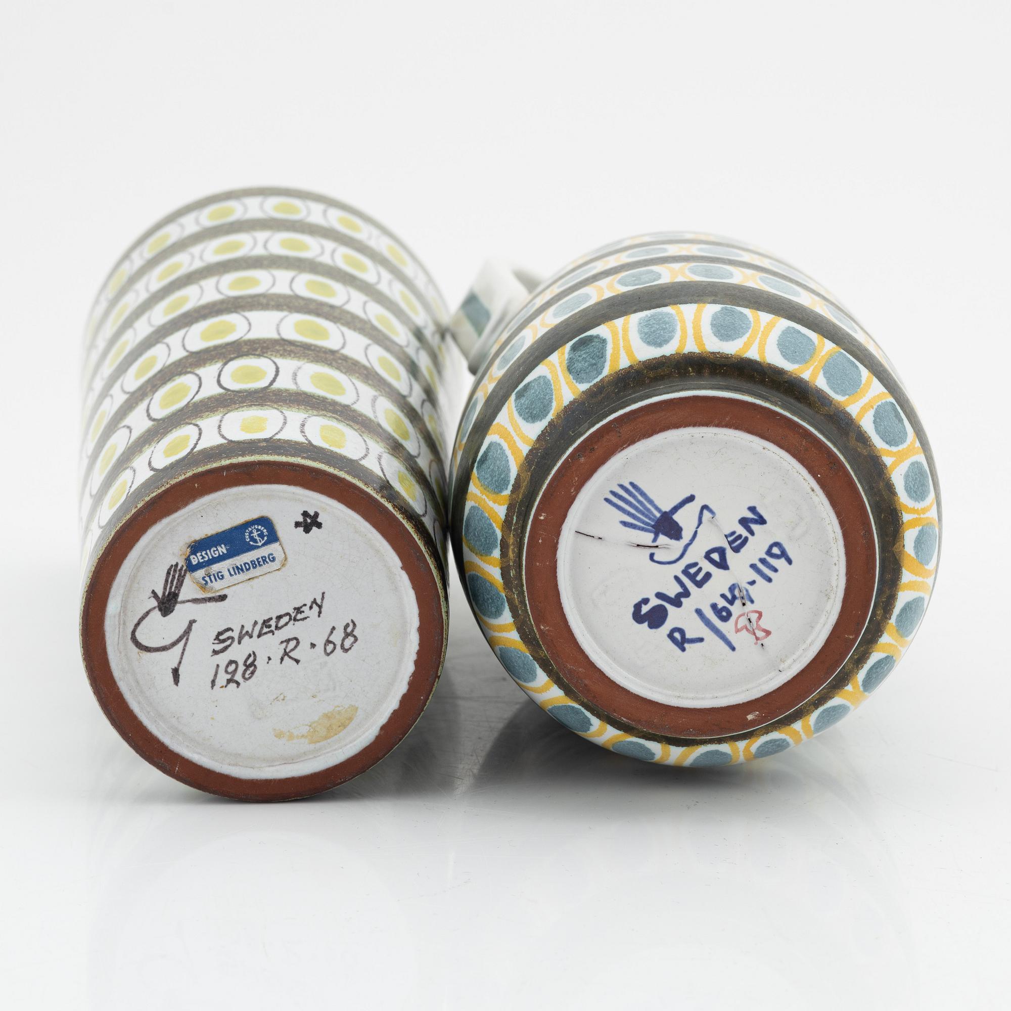 Stig Lindberg, vaser, 2 st, fajans, Gustavsberg Studio.