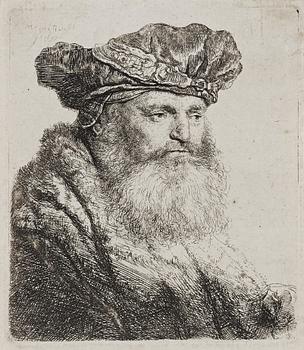 1158. Rembrandt Harmensz van Rijn, "A bearded man in a Velvet Cap with a Jewel Clasp".