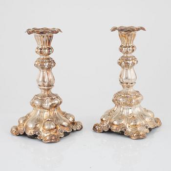 A pair of Swedish silver candlesticks, mark of CG Hallberg, Stockholm 1960.