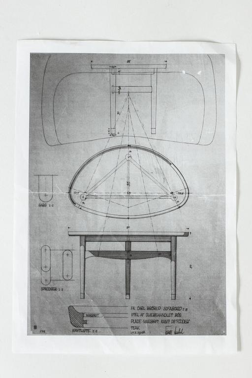 Finn Juhl, soffbord, model "FJ 4850"/"Eye", snickarmästare Carl Brørup, Danmark 1940-50-tal.