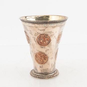 A Swedish 18th century silver coin beaker weight 140 grams.