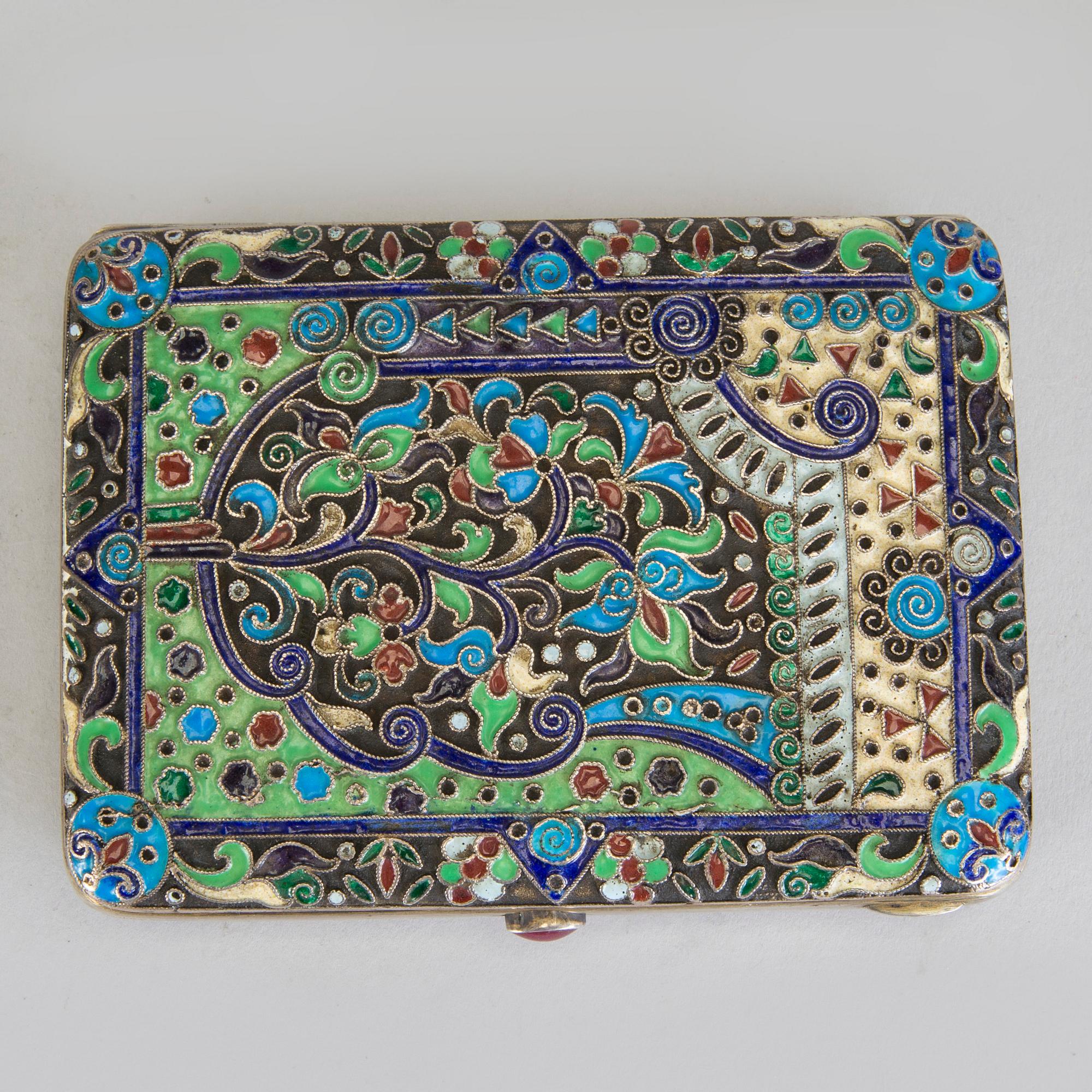 russian enamel cigarette case 1880 Silver Niello Alexander Fuld Moscow (RARE) Lot - Russian silver-gilt and