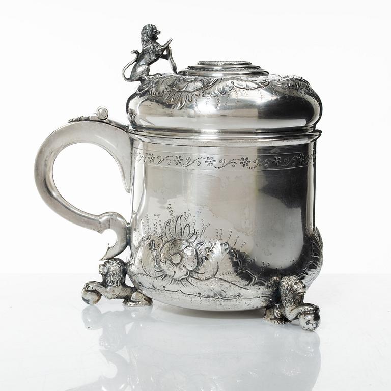 A Danish silver baroque style tankard, 20th century.