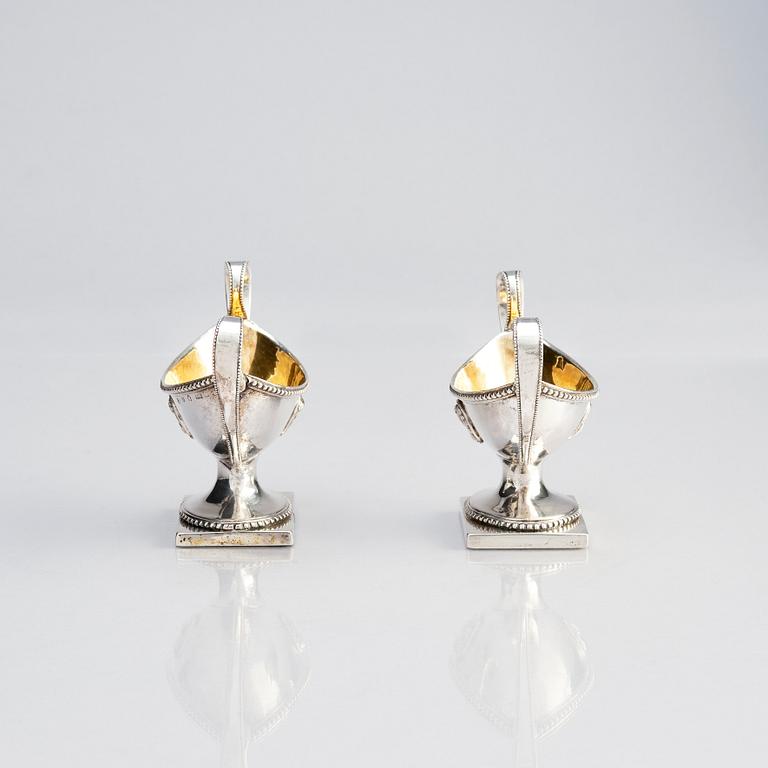 A pair of Swedish Gustavian 18th Century parcel-gilt silver salt cellars, mark of Petter Eneroth, Stockholm 1787.