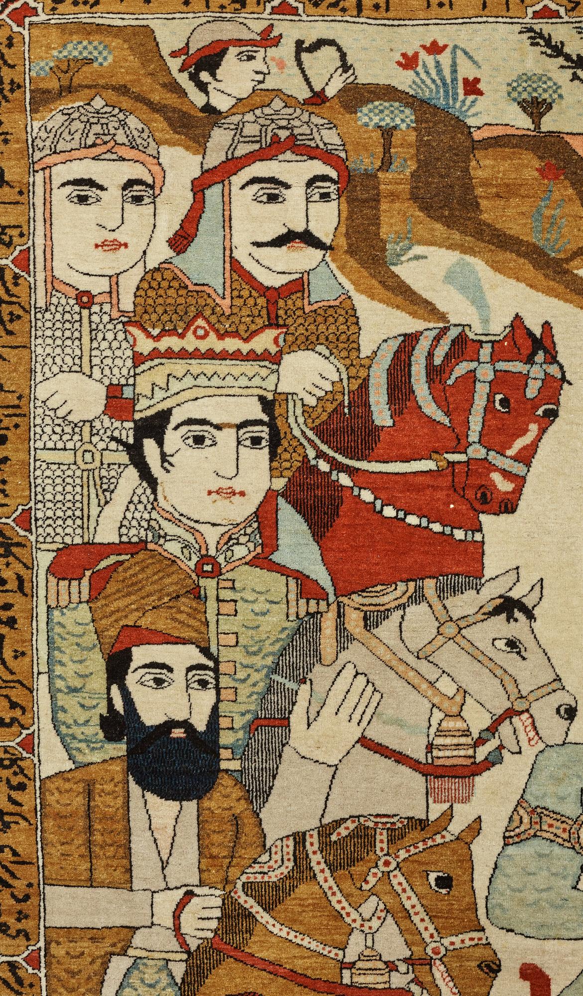 A RUG, a semi-antique Kashan figural, possibly Motachem, ca 202 x 140 cm.