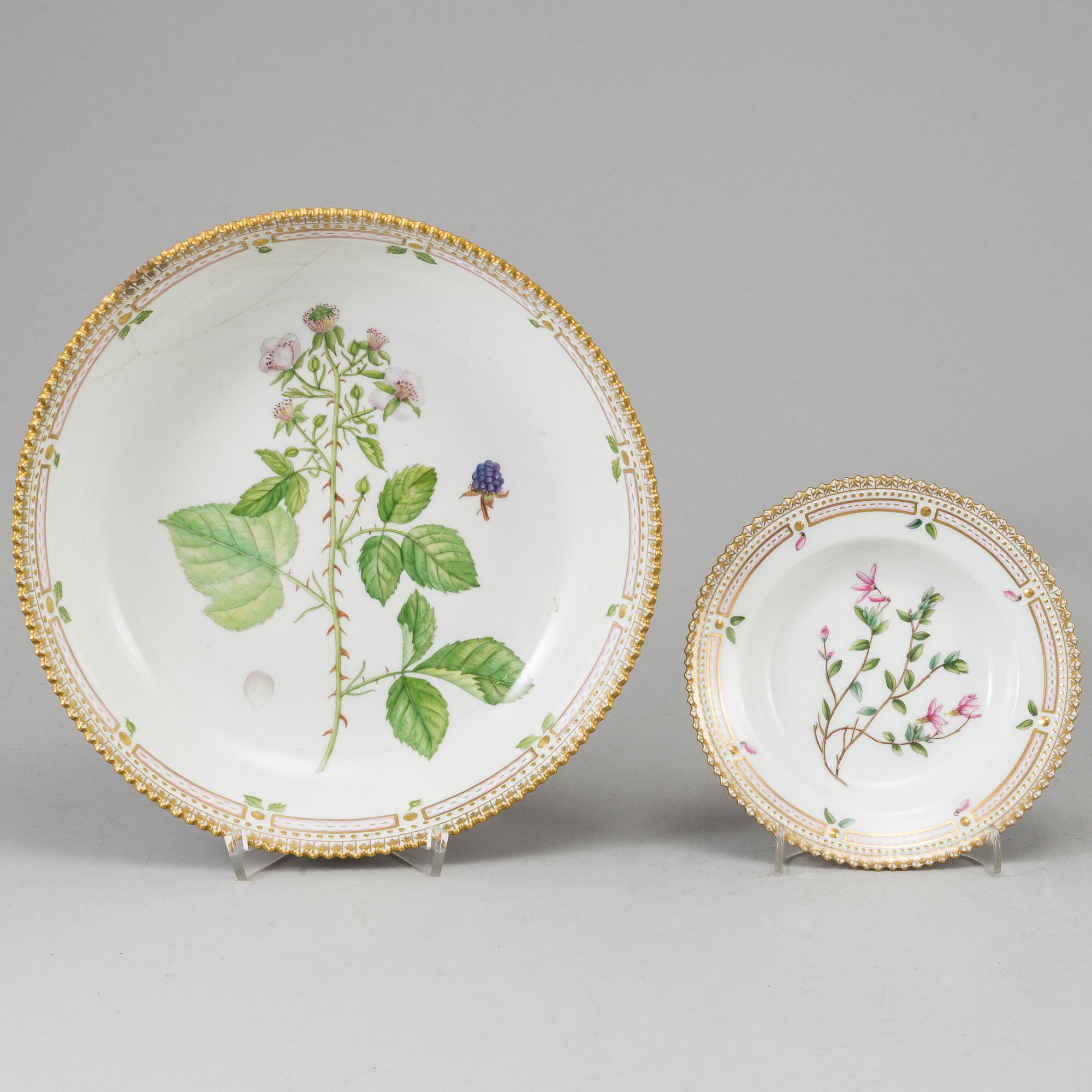ROYAL COPENHAGEN, a 'Flora Danica' porcelain bowl and dish, Denmark, 1968.