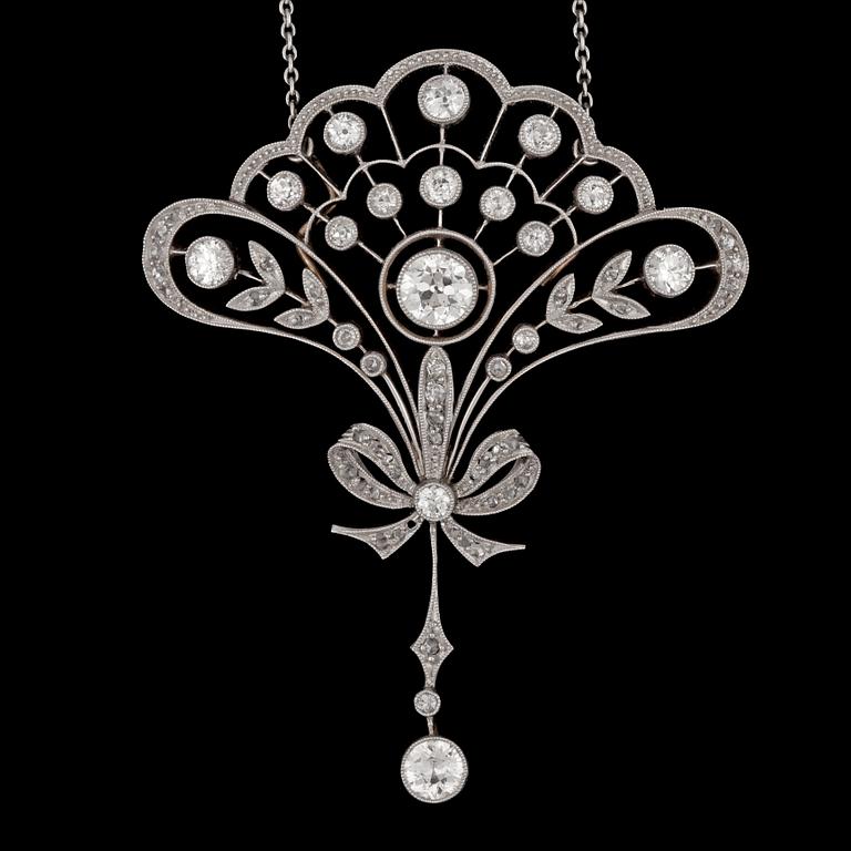 A brillliant cut diamond pendant/necklace, tot. app. 1.40 cts.