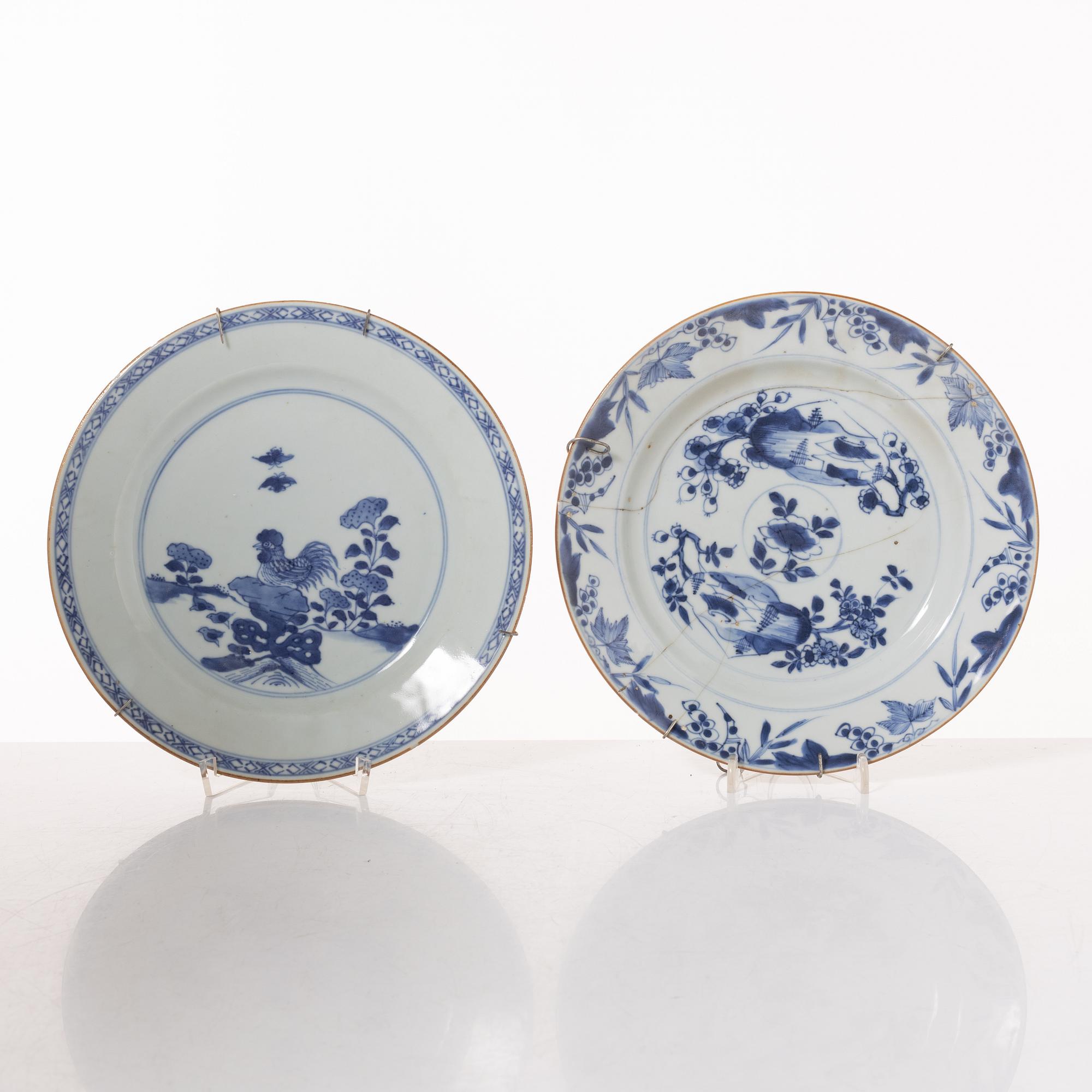 A group  of three serving dishes, a serving bowl, a cup, and seven plates, porcelain, including China 18th century.