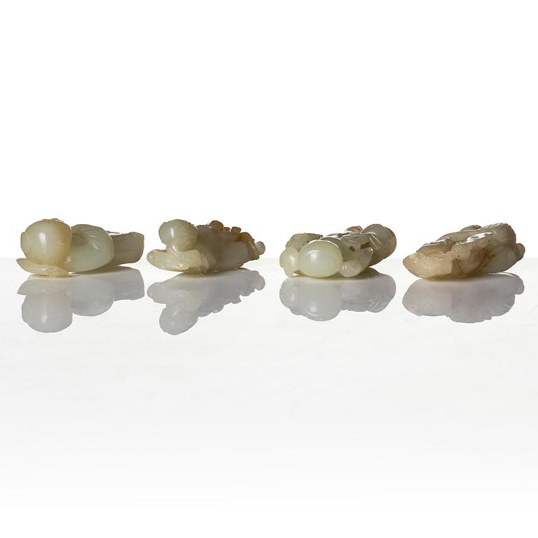 Figuriner, fyra stycken, jade. Qingdynastin, 1800-/1900-tal.