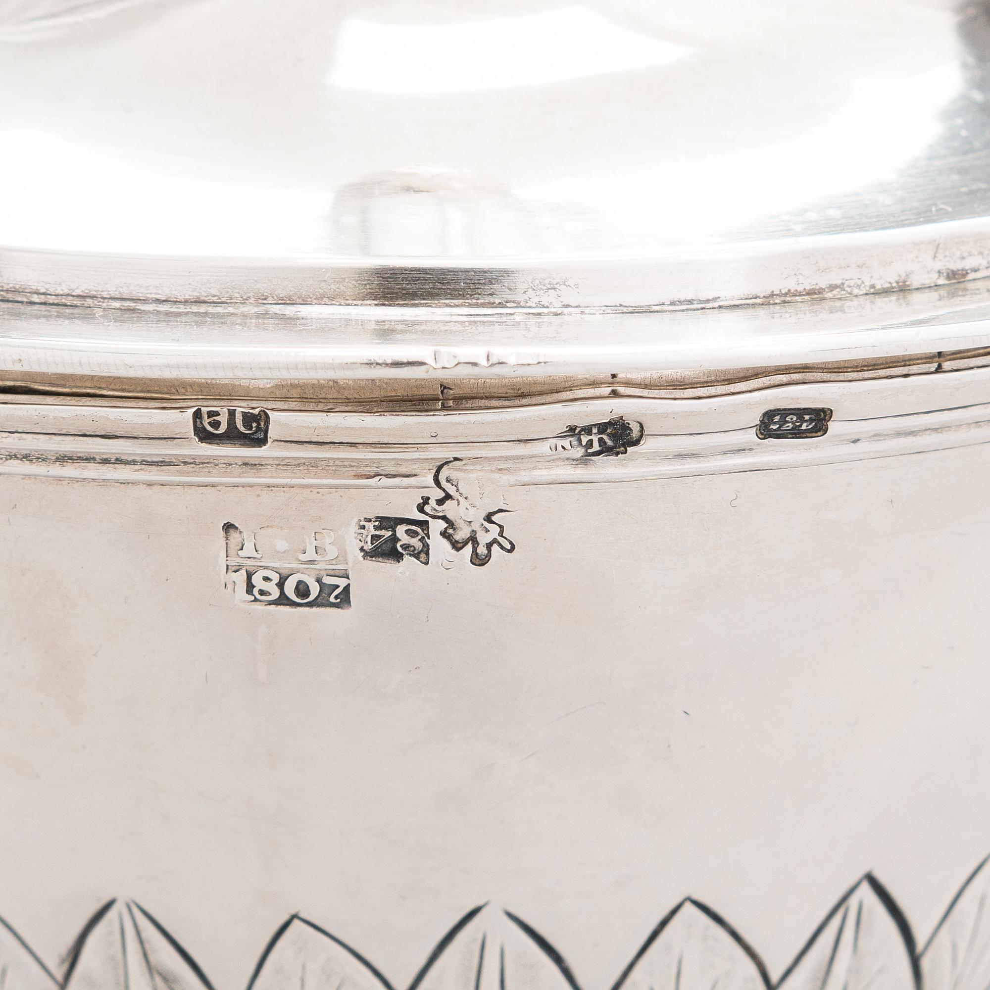 A lidded silver sugar bowl, Moscow, Russia 1807. Cyrillic maker's mark FS, Fyodor Serebrianikov.