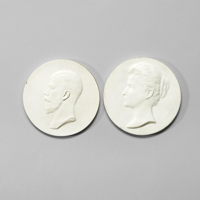 Two bisquit plaques, Imperial Porcelain manufactory, StPetersburg, Nicolaus II period, August Karlovich,Timus, 1865-1943.