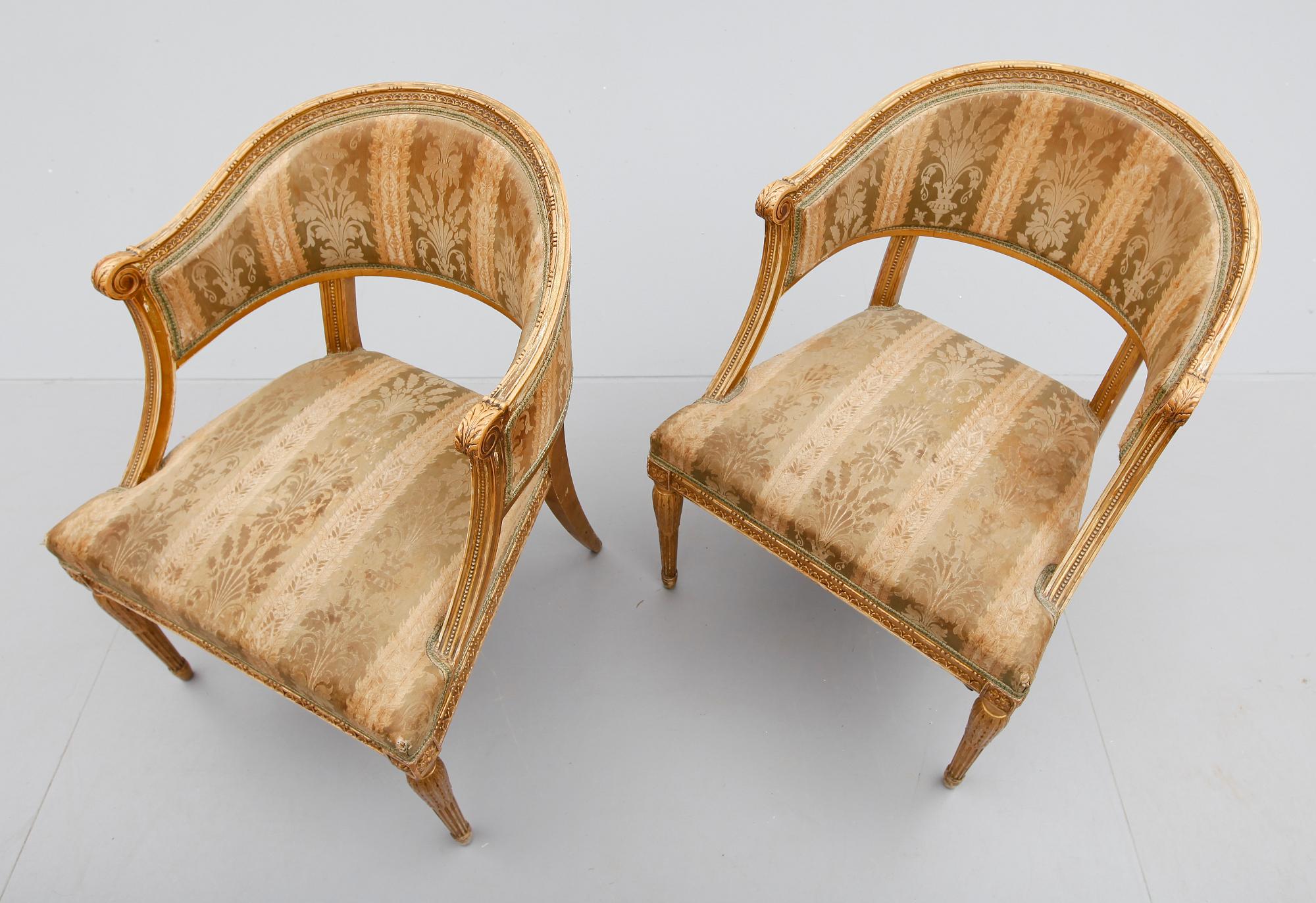 BALJFÅTÖLJER, 1 par, gustaviansk stil, sent 1800-tal.