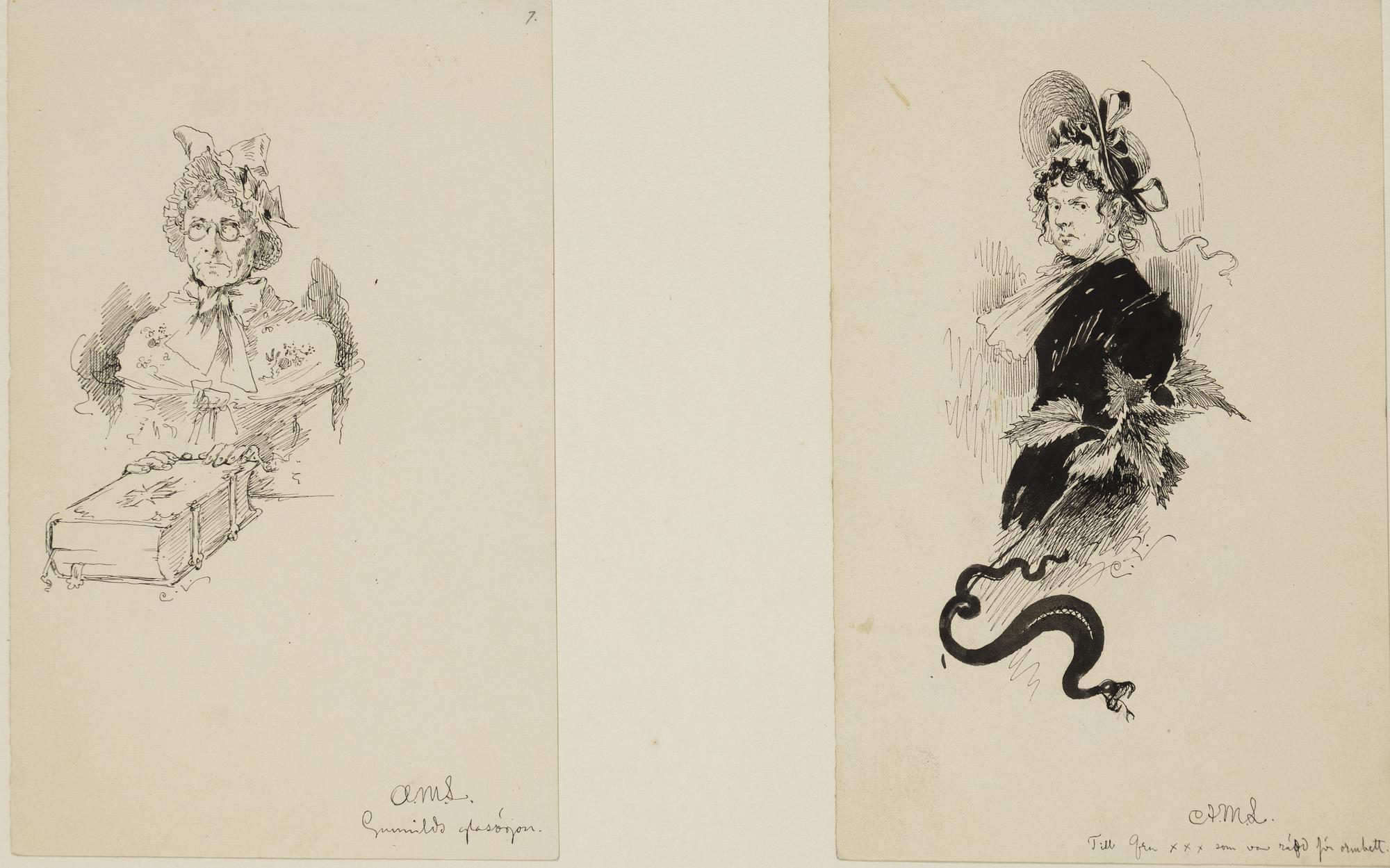 Carl Larsson, 6 drawings, signed C.L, Indian ink and hightening white mounted on cardboard.