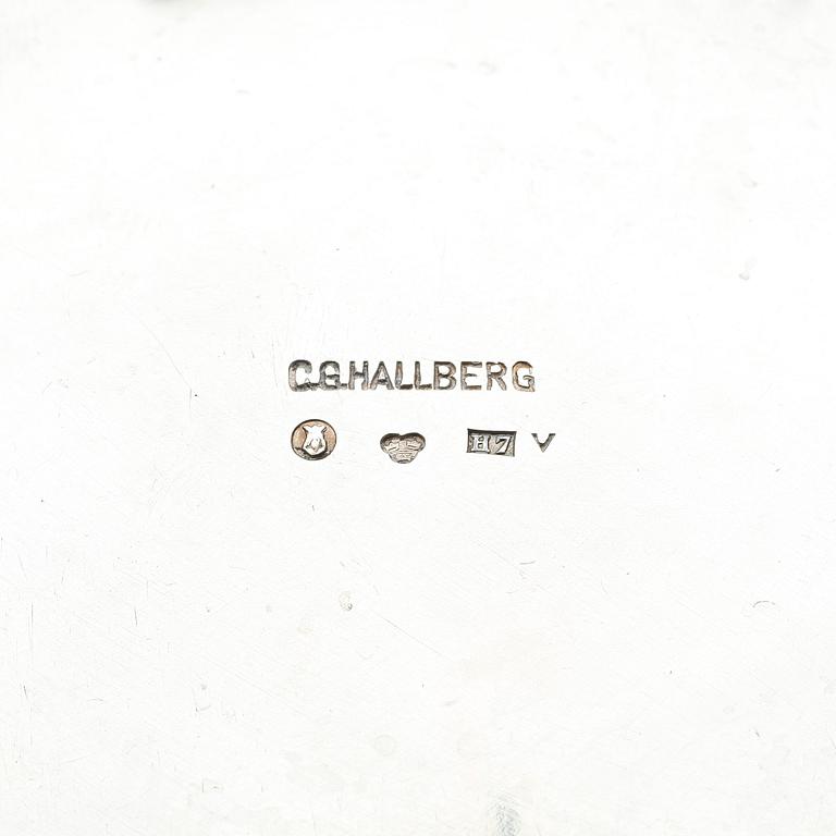 KAFFESERVIS, 3 delar, silver, empirestil, CG Hallberg, Stockholm 1910. Tot ca 1300 gram.