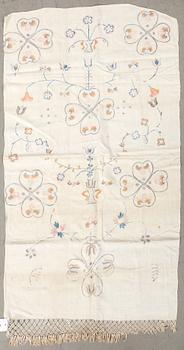Embroidered textile dated 1805, linen, approximately 135x74 cm.