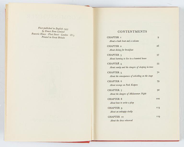 Tove Jansson, Bok 1 upplagan "Moominsummer Madness", Limited Ernest Benn London 1955.