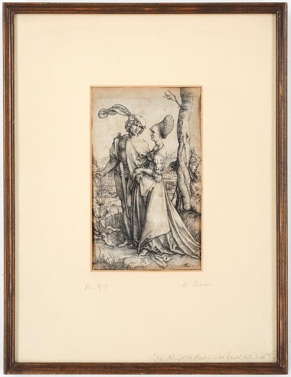 ALBRECHT DÜRER. Gravyr, monogramsignerad. Troligen 1500-talsavdrag.