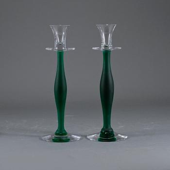 LJUSSTAKAR, ett par, "Celeste", Anne Nilsson, Orrefors, 1900-talets slut.