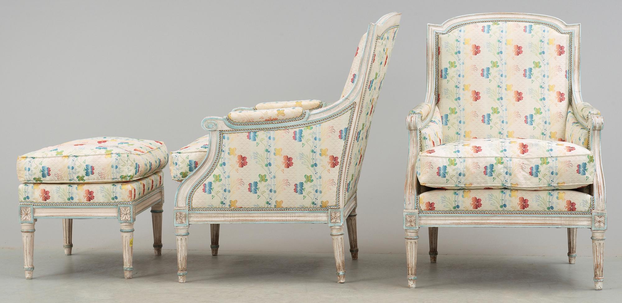 BERGERER, ett par, samt PALL, Louis XVI-stil, 1800/1900-tal.