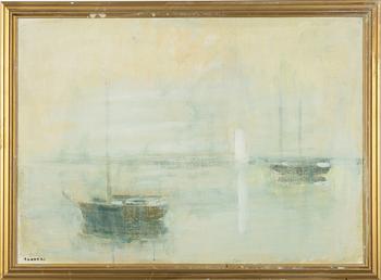 Gustav Rudberg, Misty day with boats at anchor.