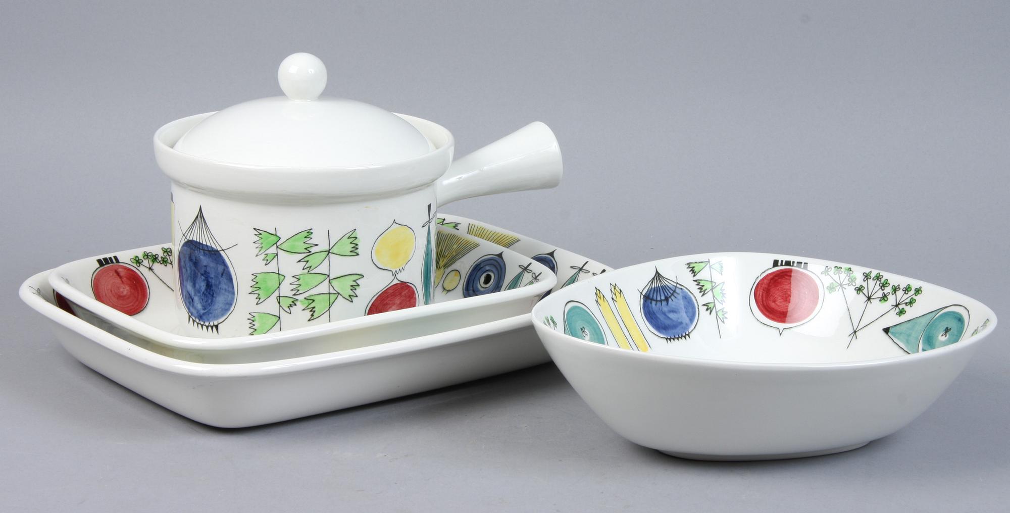 SERVISDELAR, 4 delar, flintgods, "Picknick", Marianne Westman, Rörstrand.