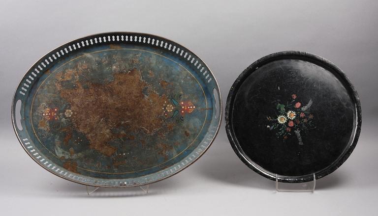 KRUKOR SAMT BRICKOR, 4 st, stengods, plåt, 1800/1900-tal.