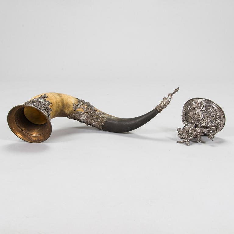 Silver-plated horn decoration, the end of 19th century. Height 93 cm.