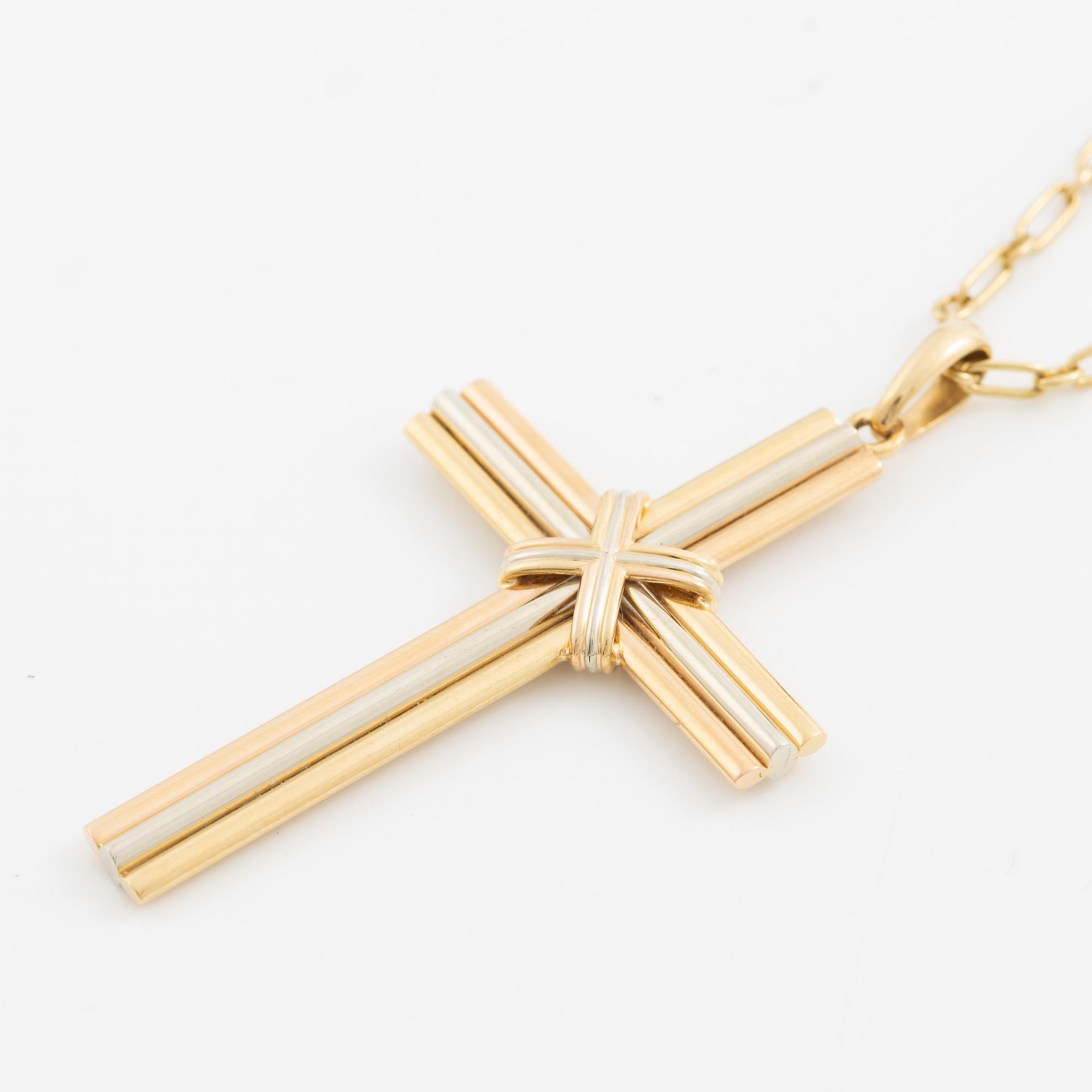 Cartier, A Cartier necklace 18K multi-coloured gold "Trinity" cross.