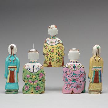 A set of five famille rose porcelain figures, Qing dynasty, 19th Century.