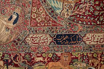 A rug, antique Kerman Laver figural, ca 209,5-211 x 131-133,5 cm.