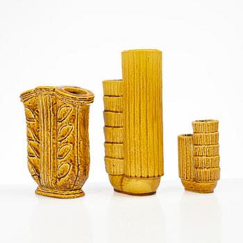 Gunnar Nylund, vaser, 3 st, chamotterat stengods, Rörstrand 1930-40-tal.