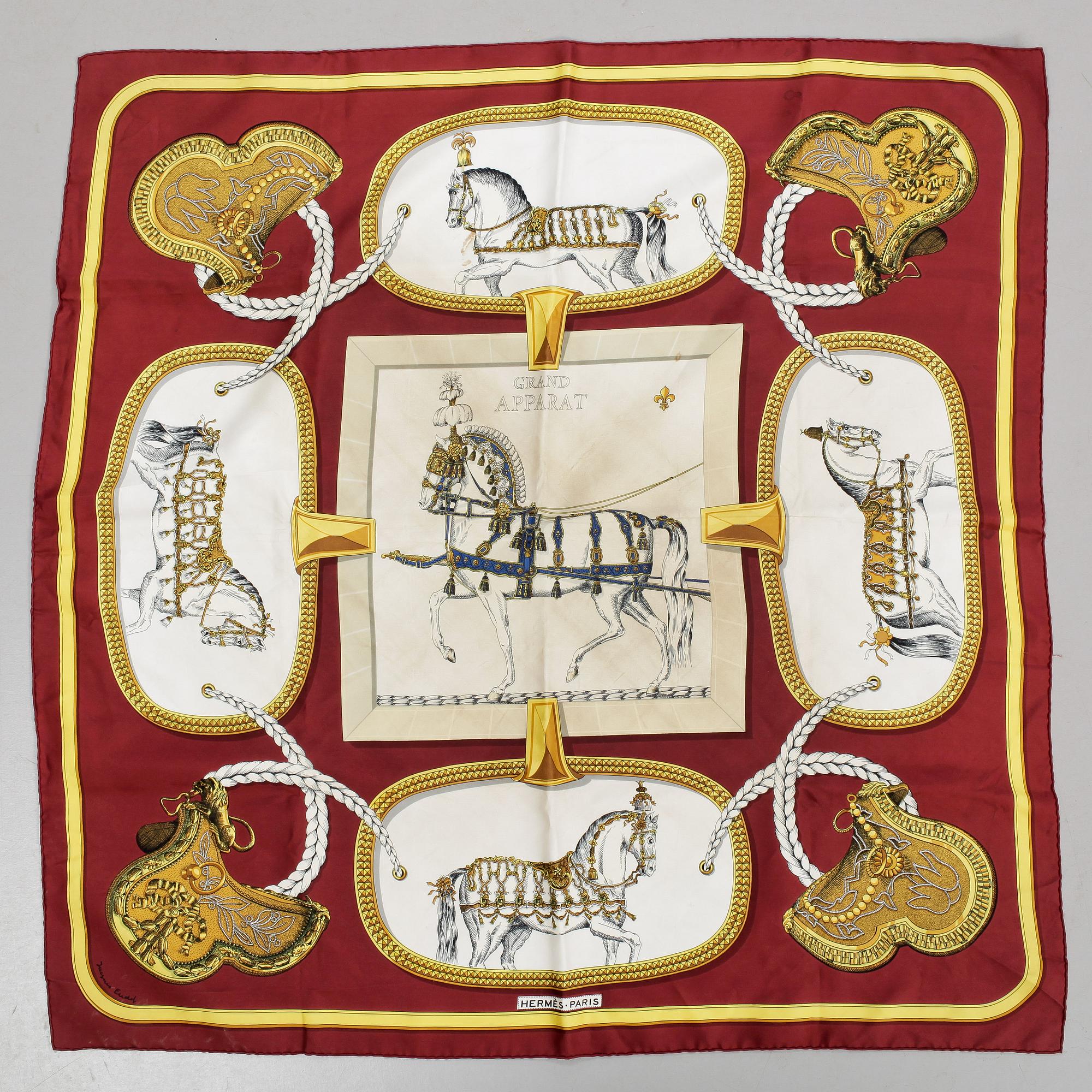 SCARF, siden, "Grand Apparat", design Jacques Eudel, Hermés. Formgiven 1962.