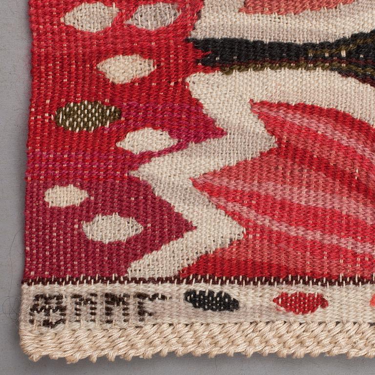 TEXTILE. "Röd Crocus". Tapestry variation. 33 x 61,5 cm. Signed AB MMF AML.