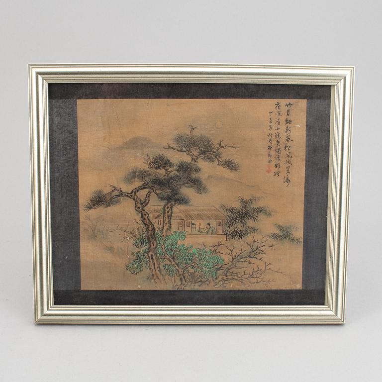 Three watercolour paintings, Qing dynasty, 19th century.