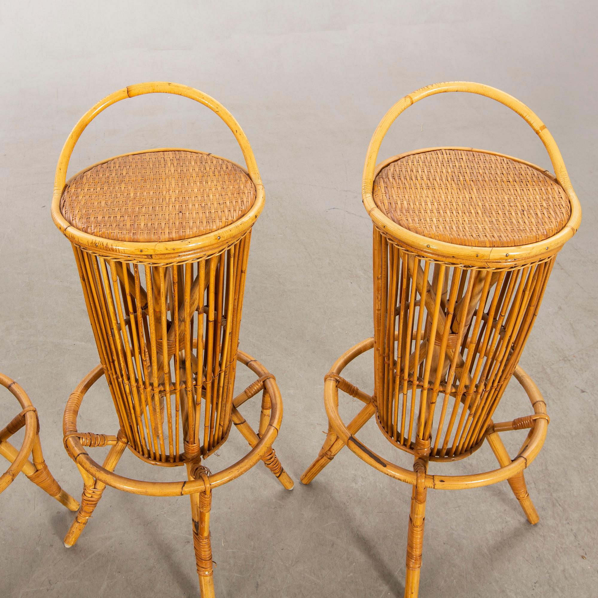 P.C Bonacina, Italien, Bar counter, 4 stools / bar stools, Bamboo, 1950s.