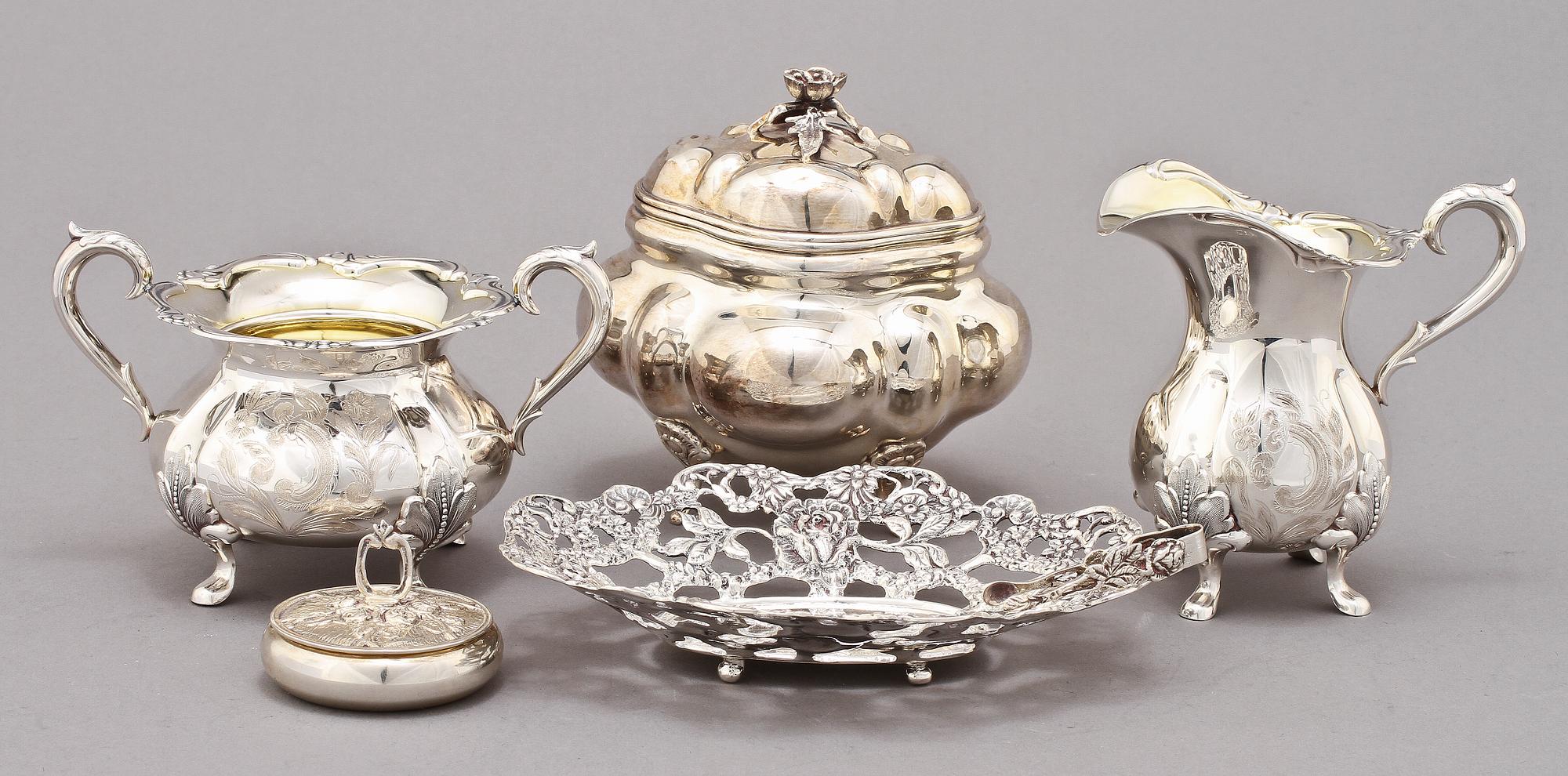 PARTI SILVER, 5 delar, 1900-tal. Vikt 565 g.