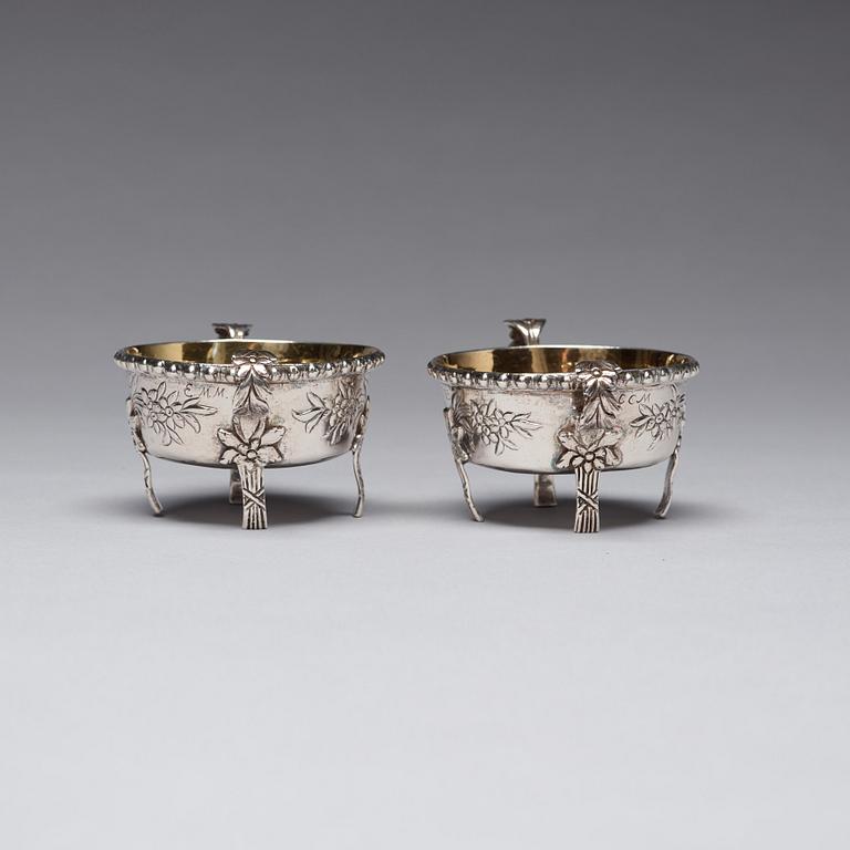 A Pair of Swedish 18th century parcel-gilt silver salts, mark of Sven Dahlström, Gävle 1783.