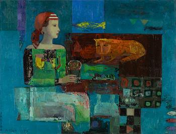 Dorina Mocan, akryl på papper,  signerad och daterad 1990.