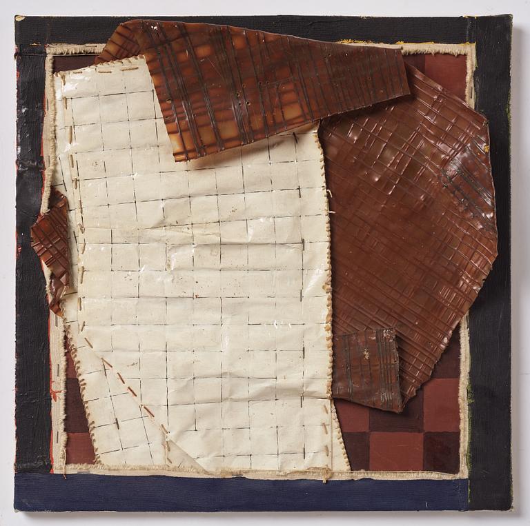 Stephen Buckley, mixed media on panel, signed and dated 1973 on verso.