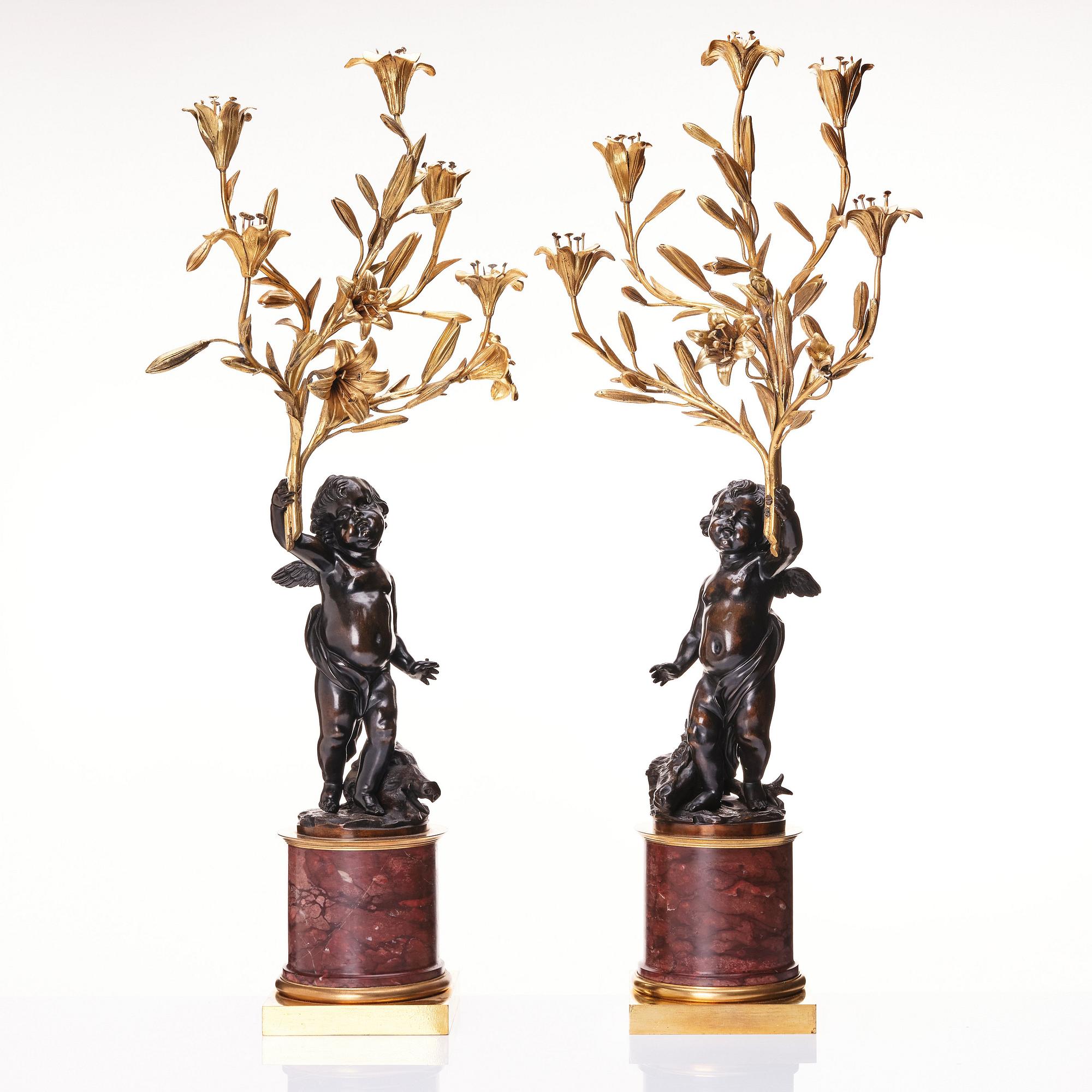 A pair of Louis XV/ Louis XVI five-light candelabra, second part of the 18th century.