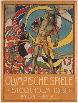 OLLE HJORTZBERG, lithographic poster, signed in the print and dated 1911.