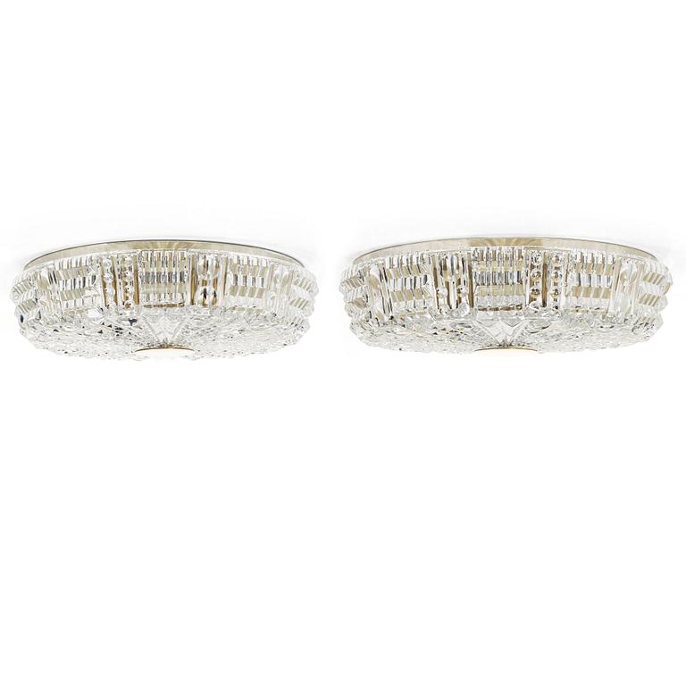 Carl Fagerlund, ceiling lights, a pair, Orrefors, 1960s.