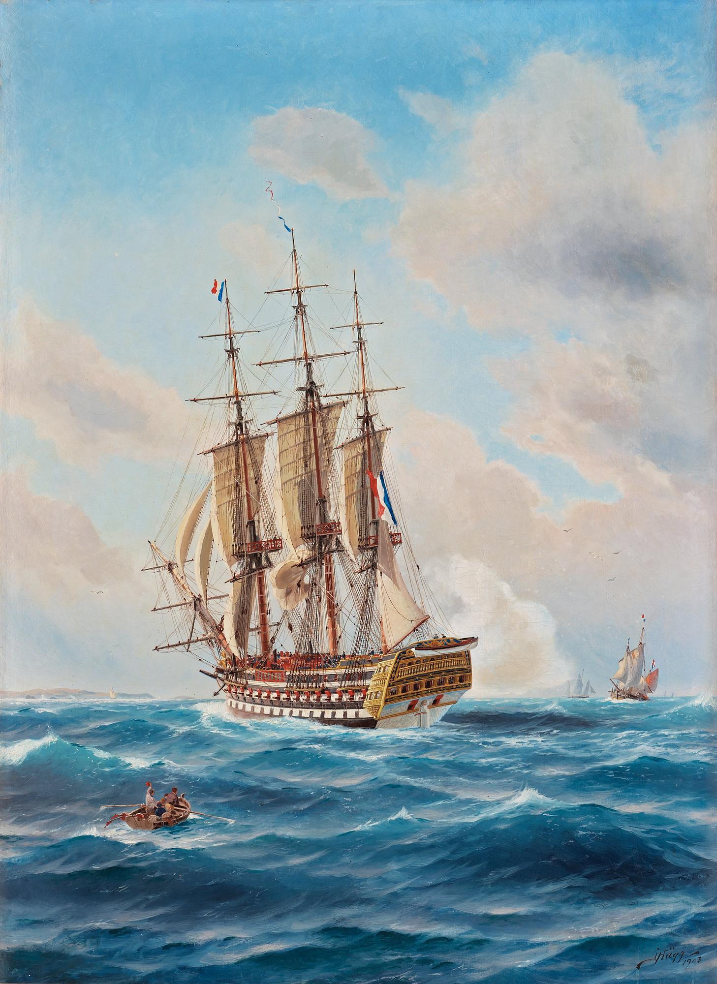 Jacob Hägg, "Franskt linjeskepp till segels" (French line ship at sail).
