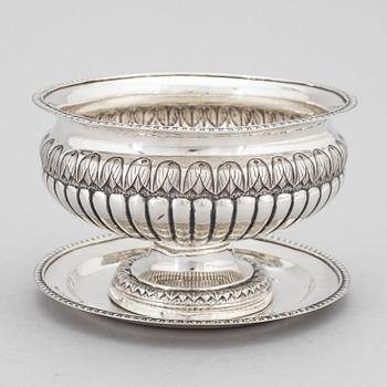 A Swedish Silver Empire Sauce Bowl With Dish, mark of Mikael Olof Barkman, Varberg 1834.