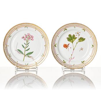 Tallrikar, 12 stycken, porslin. "Flora Danica", Royal Copenhagen, Danmark, 1900-tal.