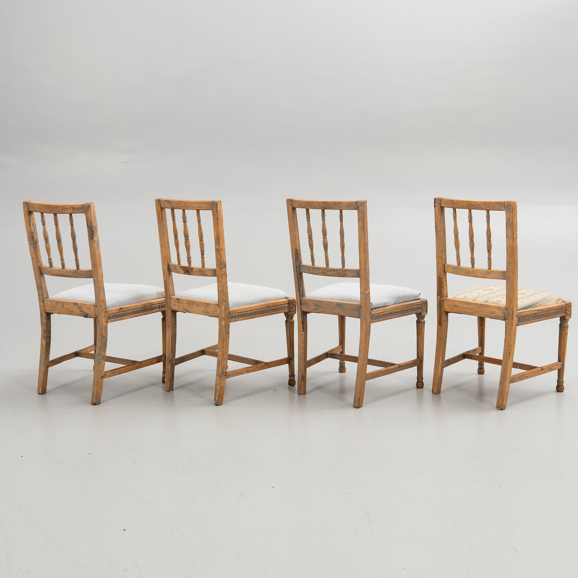 Chairs, 4 pcs, late Gustavian, 19th century.