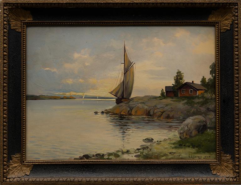 LENNART LILJEROOS, öljy levylle, signeerattu ja päivätty 1945.