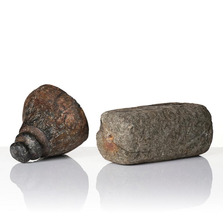 Two stone pigment graters, 18th / 19th century.