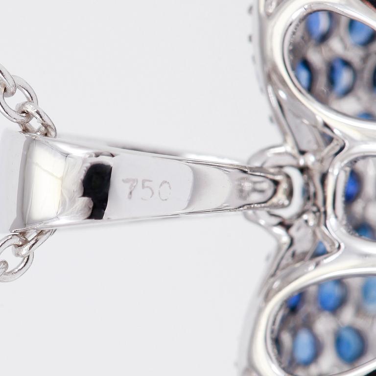 HÄNGE MED KEDJA, blå safirer totalt ca 2,50 ct, mindre diamanter totalt ca 0,05 ct.