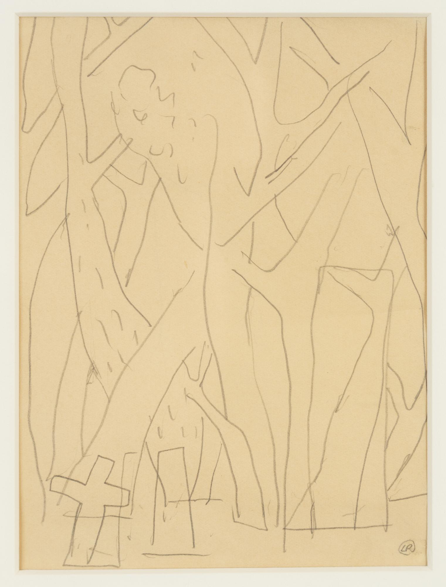 Lennart Rodhe, blyertsteckningar, 4 st, samramade, signerade och daterad -44.